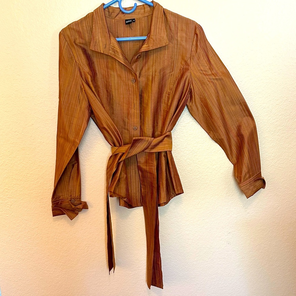 Striped Copper Silk Blouse with Belt